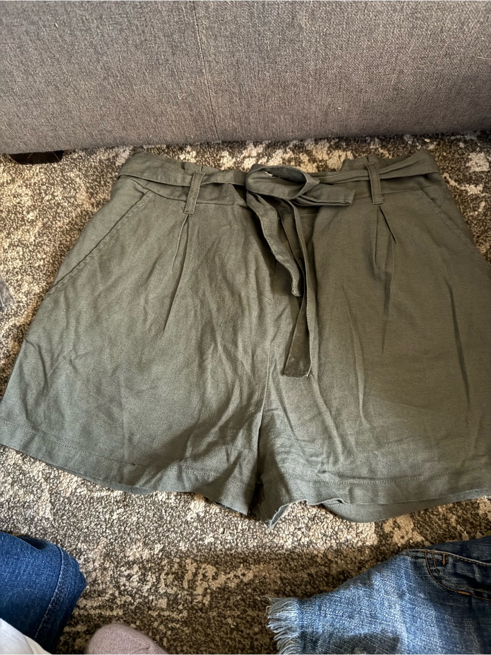 Ciso Olive Tie-Front Bermuda Shorts Linen